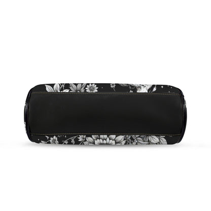 Full Moon Cat Kisslock Purse, Celestial Feline Print Handbag, Skull Flower Bag