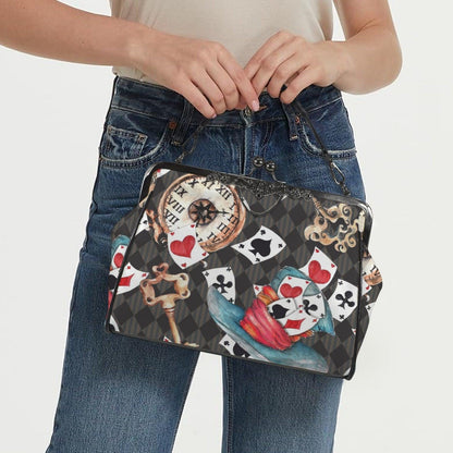 Wonderland Tea Party Kisslock Handbag, Playing Card Clock Frame Purse, Queen of Hearts Bag