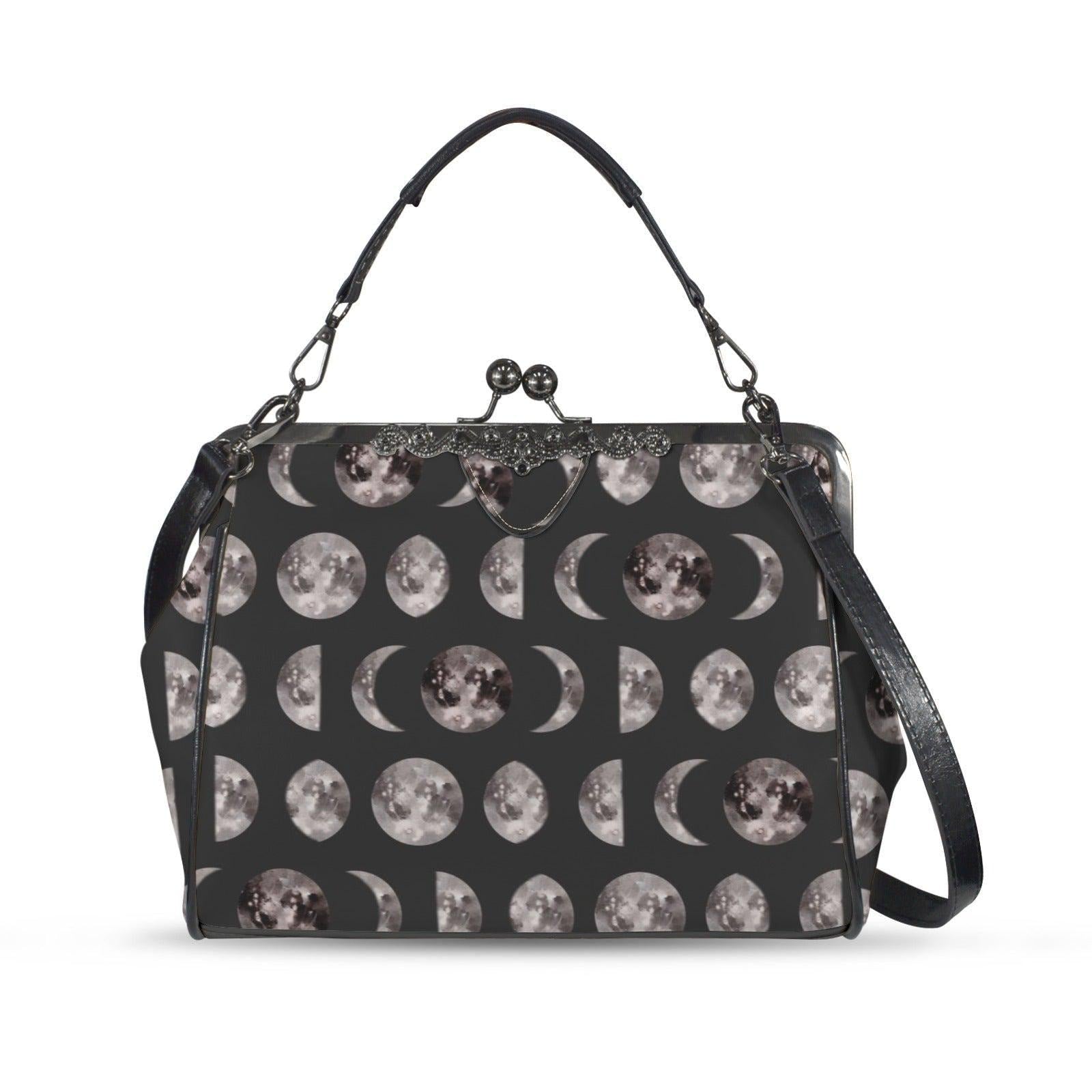Moon Phase Kiss Lock Bag, Celestial Gothic Purse, Witchy Shoulder Handbag