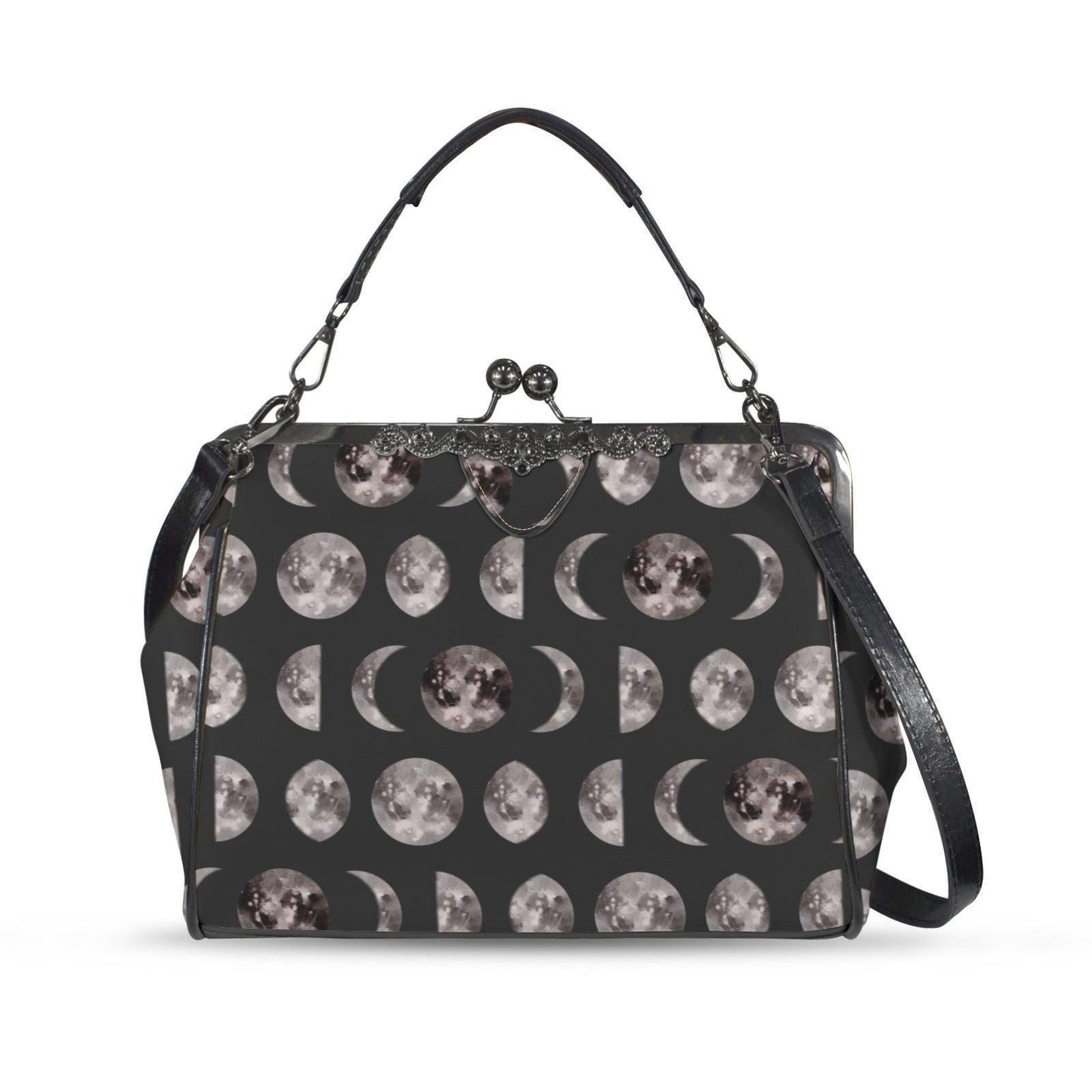 Moon Phase Kiss Lock Bag, Celestial Gothic Purse, Witchy Shoulder Handbag