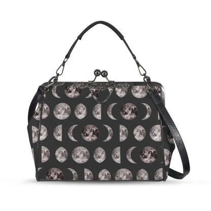 Moon Phase Kiss Lock Bag, Celestial Gothic Purse, Witchy Shoulder Handbag