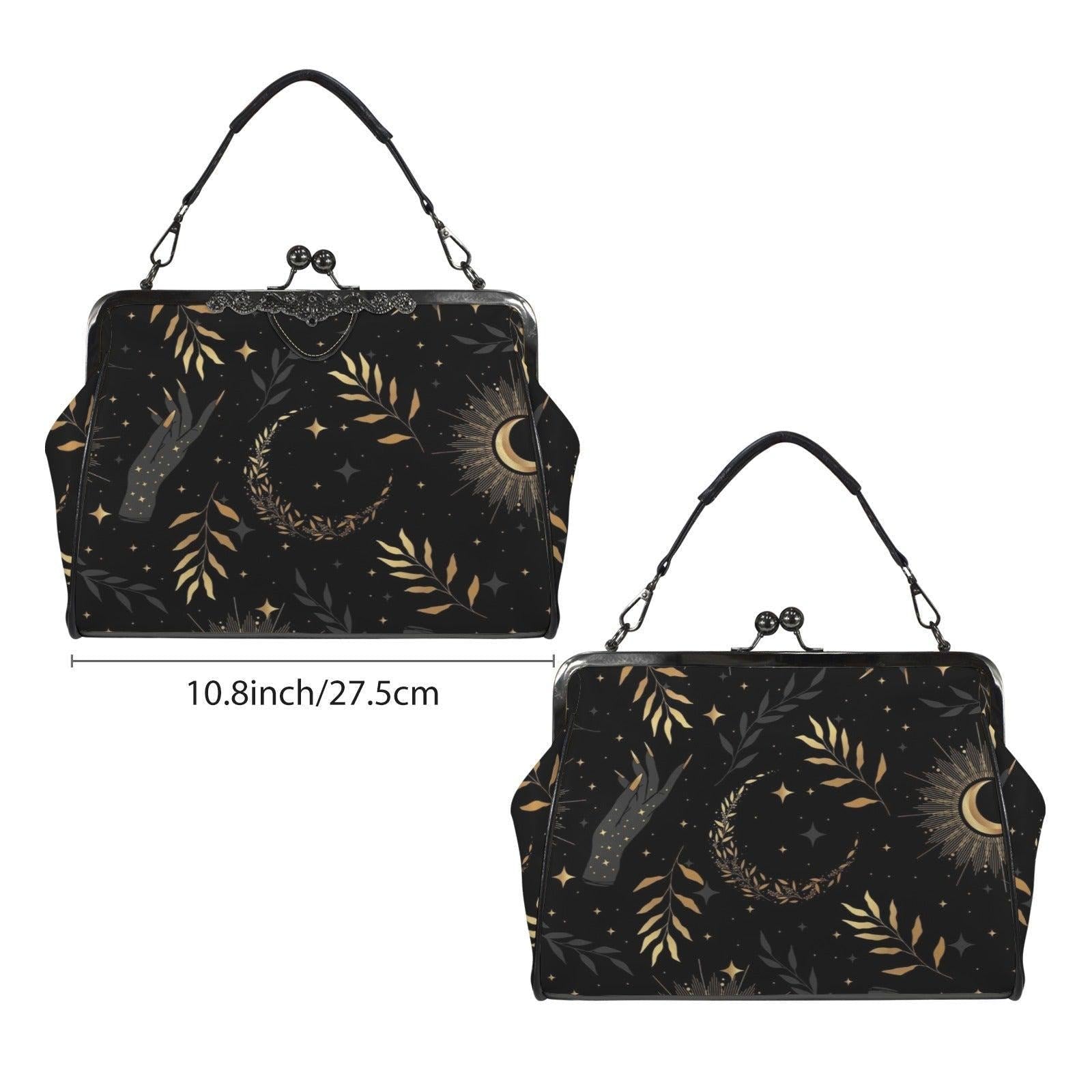 Kiss Lock Bag Celestial Moon Purse, Witchy Evening Handbag with Crossbody Strap