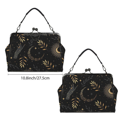 Kiss Lock Bag Celestial Moon Purse, Witchy Evening Handbag with Crossbody Strap