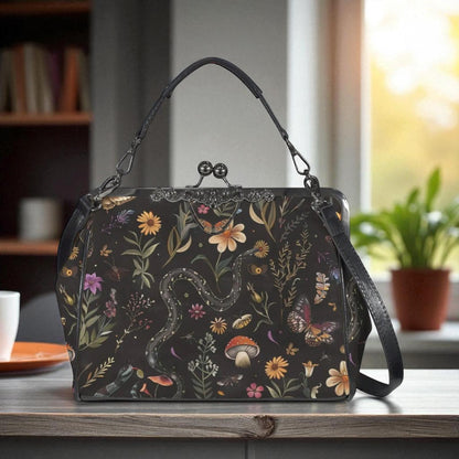 Snake Kiss Lock Bag, Dark Cottagecore Doctor Purse, Woodland Frame Handbag