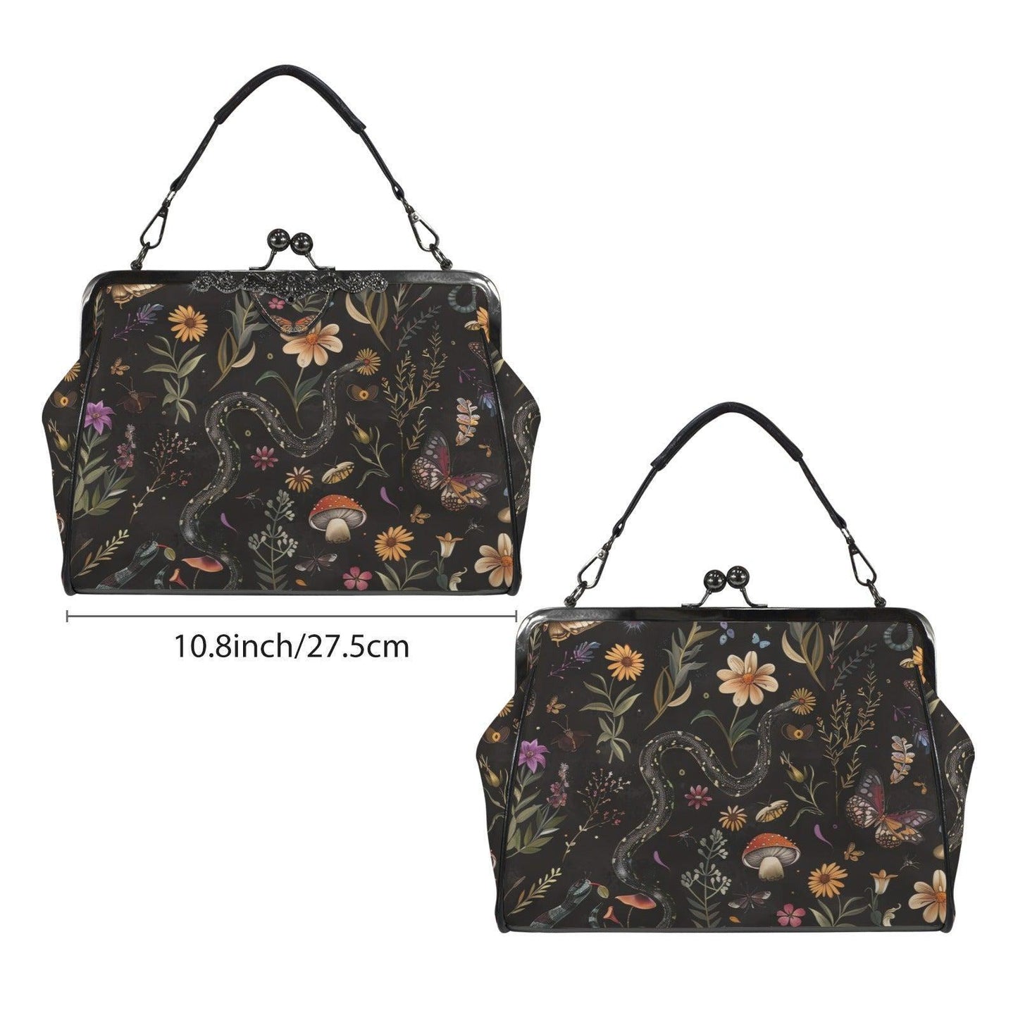 Snake Kiss Lock Bag, Dark Cottagecore Doctor Purse, Woodland Frame Handbag