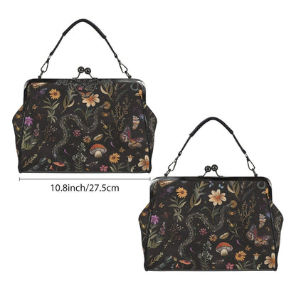 Snake Kiss Lock Bag, Dark Cottagecore Doctor Purse, Woodland Frame Handbag