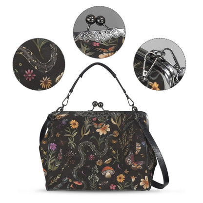 Snake Kiss Lock Bag, Dark Cottagecore Doctor Purse, Woodland Frame Handbag