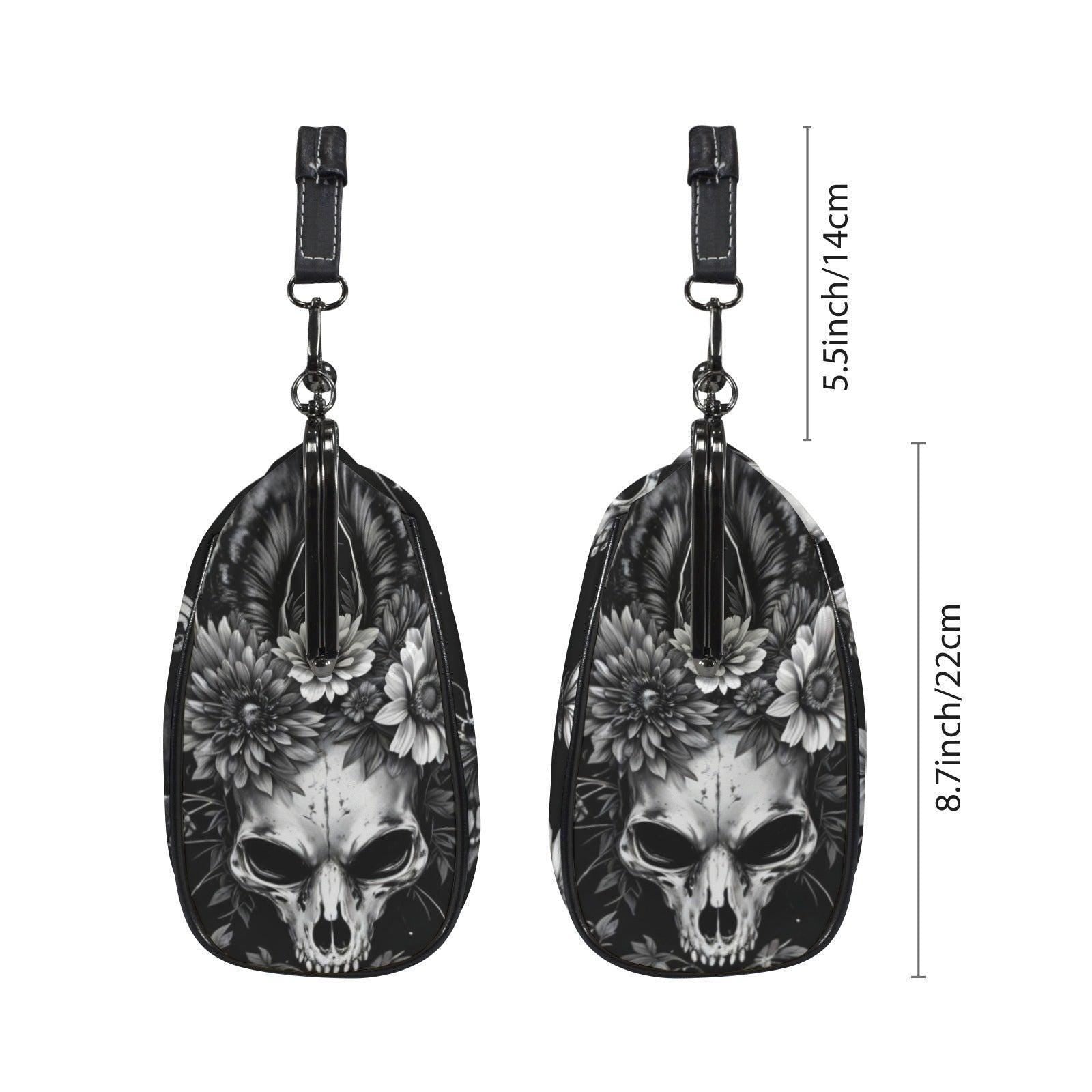 Skull kiss lock purse, butterfly gothic frame bag, monochrome floral handbag