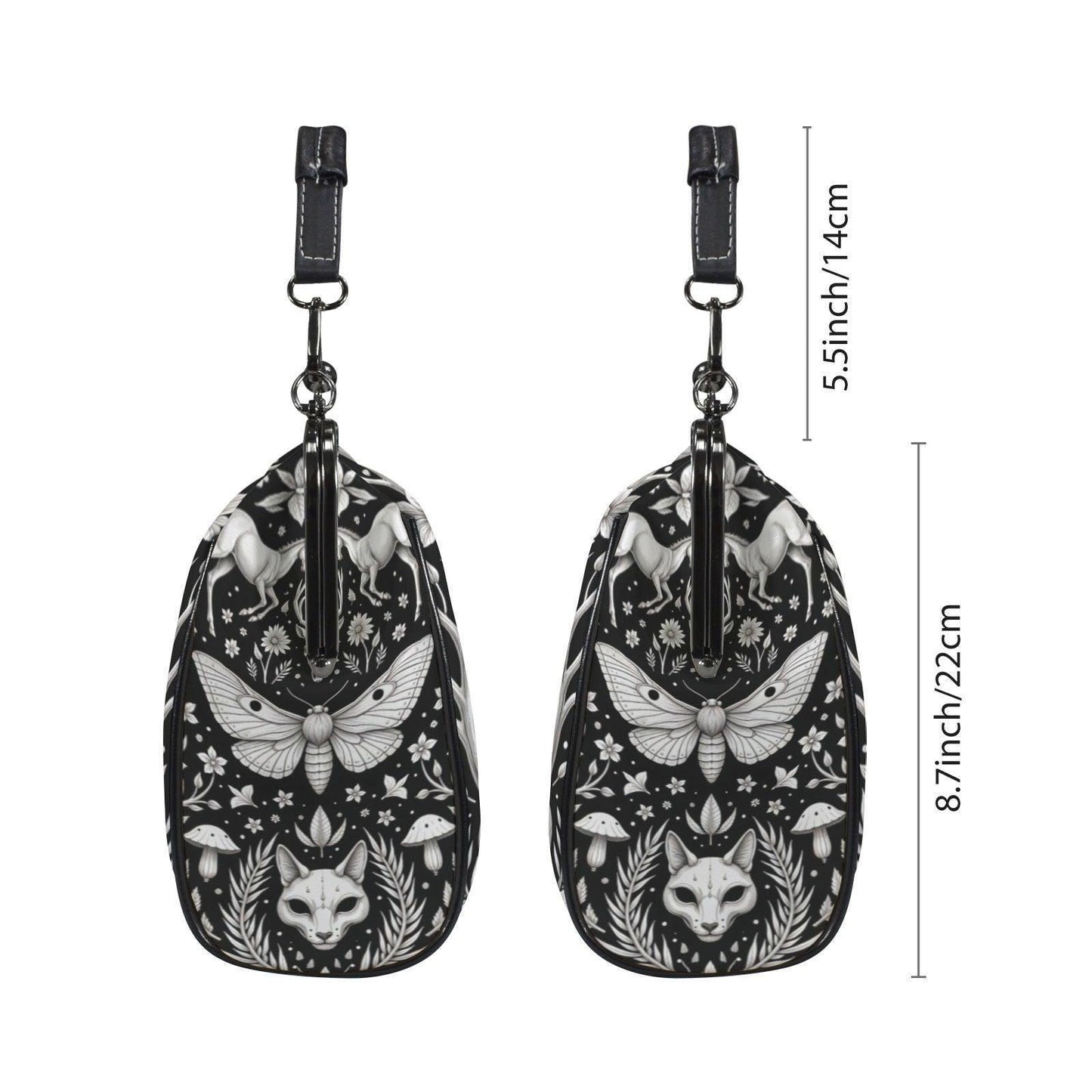 Gothic Skull Moth Print Frame Bag, Witchy Top Handle Purse, Occult Botanical Tote
