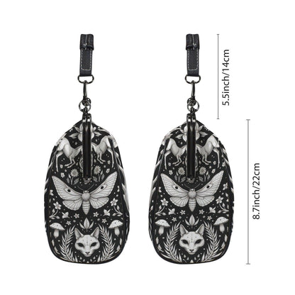 Gothic Skull Moth Print Frame Bag, Witchy Top Handle Purse, Occult Botanical Tote
