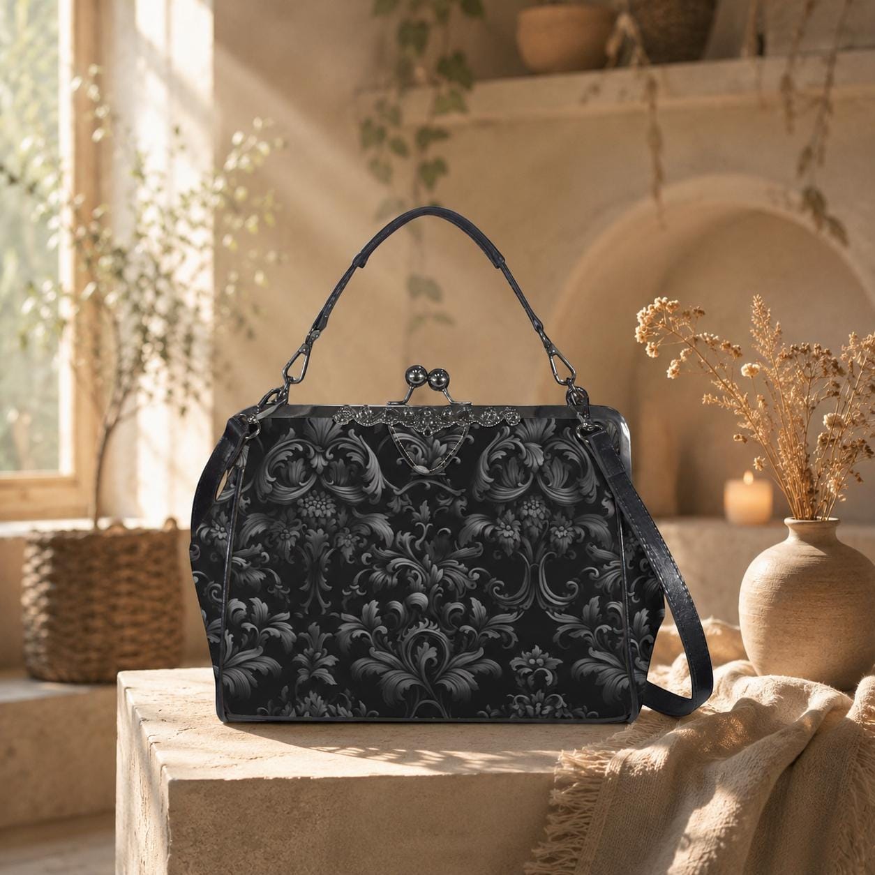 Baroque Black Handbag, Gothic Victorian Purse, Witchy Gift Bag