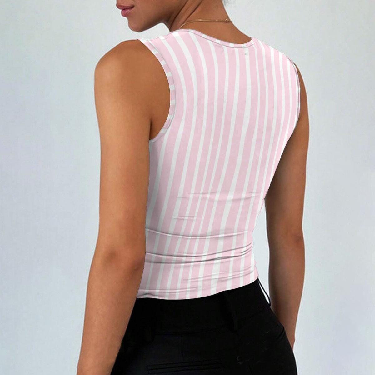 Pink Stripe Crop Tank Top, Square Neck Summer Cami, Pastel Coquette Shirt