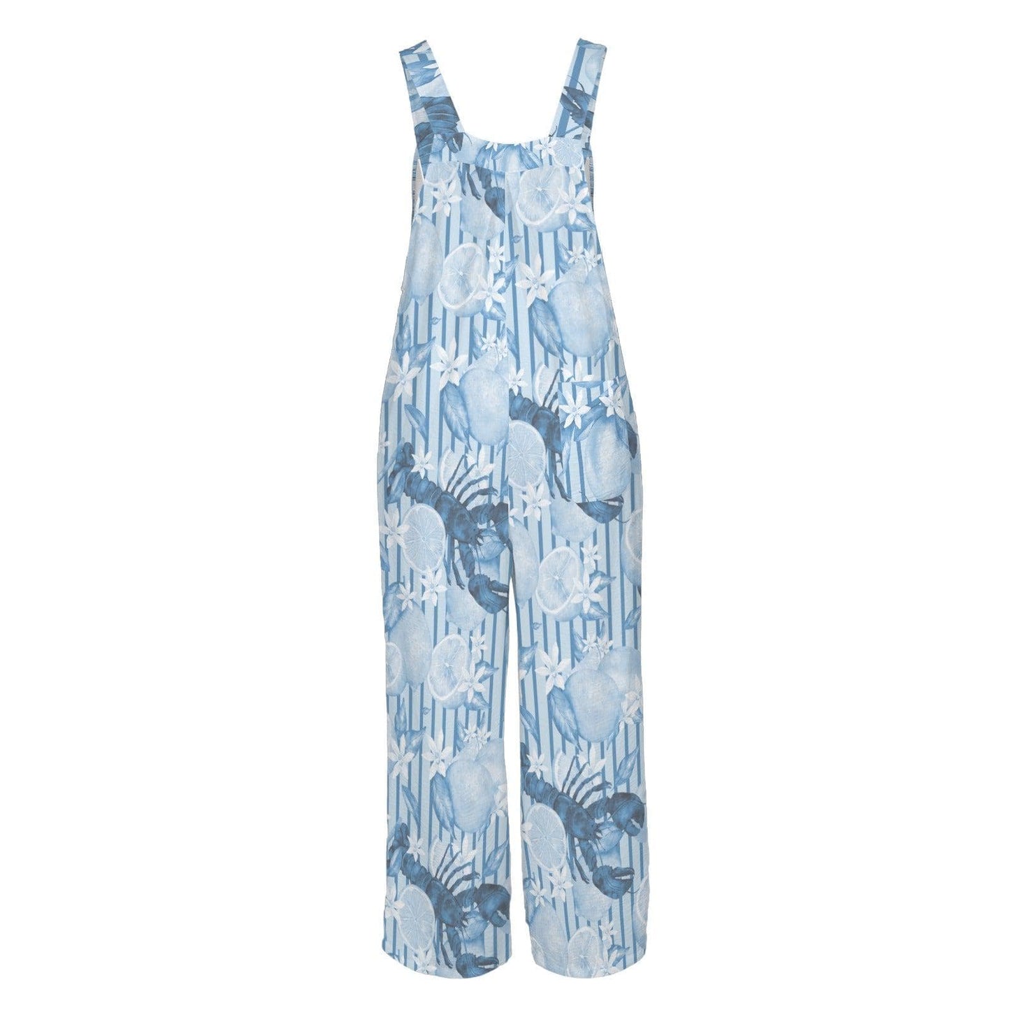 Blue Lobster Citrus Print Wide Leg Jumpsuit, Nautical Summer Romper