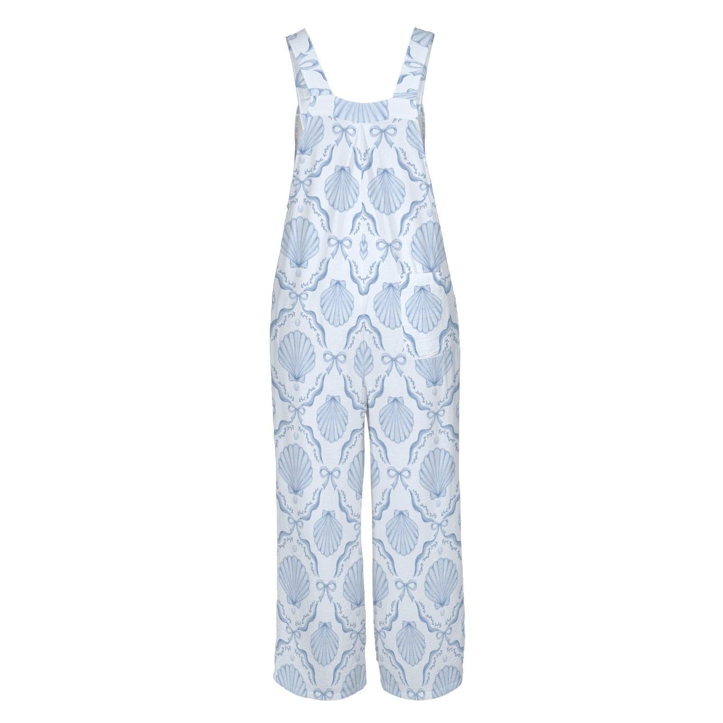 Blue Seashell Wide Leg Jumpsuit, Nautical Beach Resort One Piece