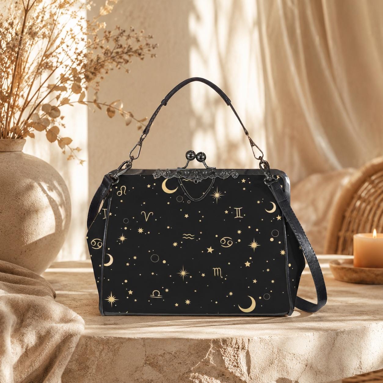 Zodiac Constellation Handbag: Celestial Witchy Clasp Purse