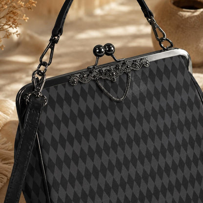 Harlequin Diamond Handbag, Vintage Clasp Purse, Geometric Retro Bag
