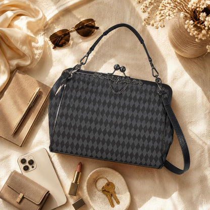 Harlequin Diamond Handbag, Vintage Clasp Purse, Geometric Retro Bag