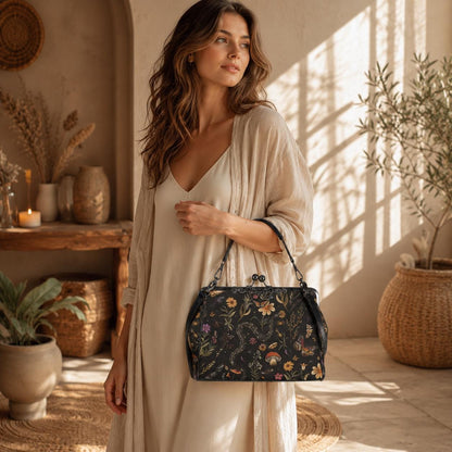 Snake Kiss Lock Bag, Dark Cottagecore Doctor Purse, Woodland Frame Handbag
