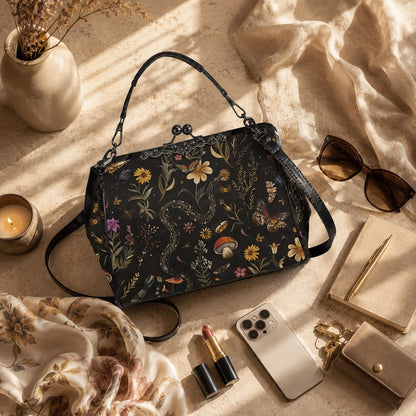 Snake Kiss Lock Bag, Dark Cottagecore Doctor Purse, Woodland Frame Handbag