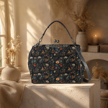 Dark Floral Purse, Gothic Flower Bag, Witchy Floral Clutch