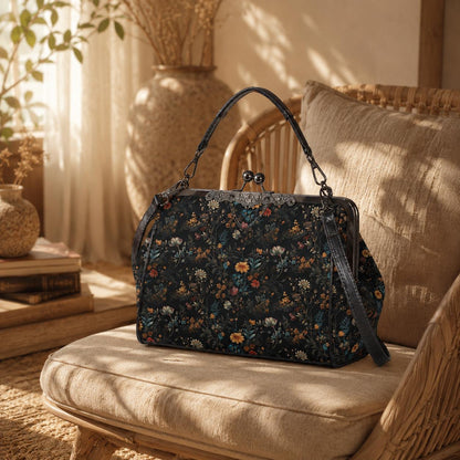 Dark Floral Purse, Gothic Flower Bag, Witchy Floral Clutch