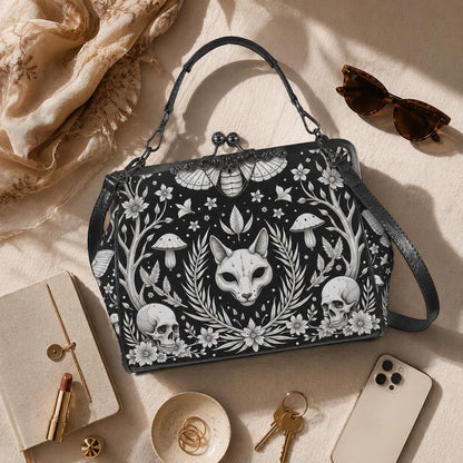 Gothic Fox Skull Handbag, Witchy Cat Crossbody Clutch, Dark Fairy Occult Fashion Bag