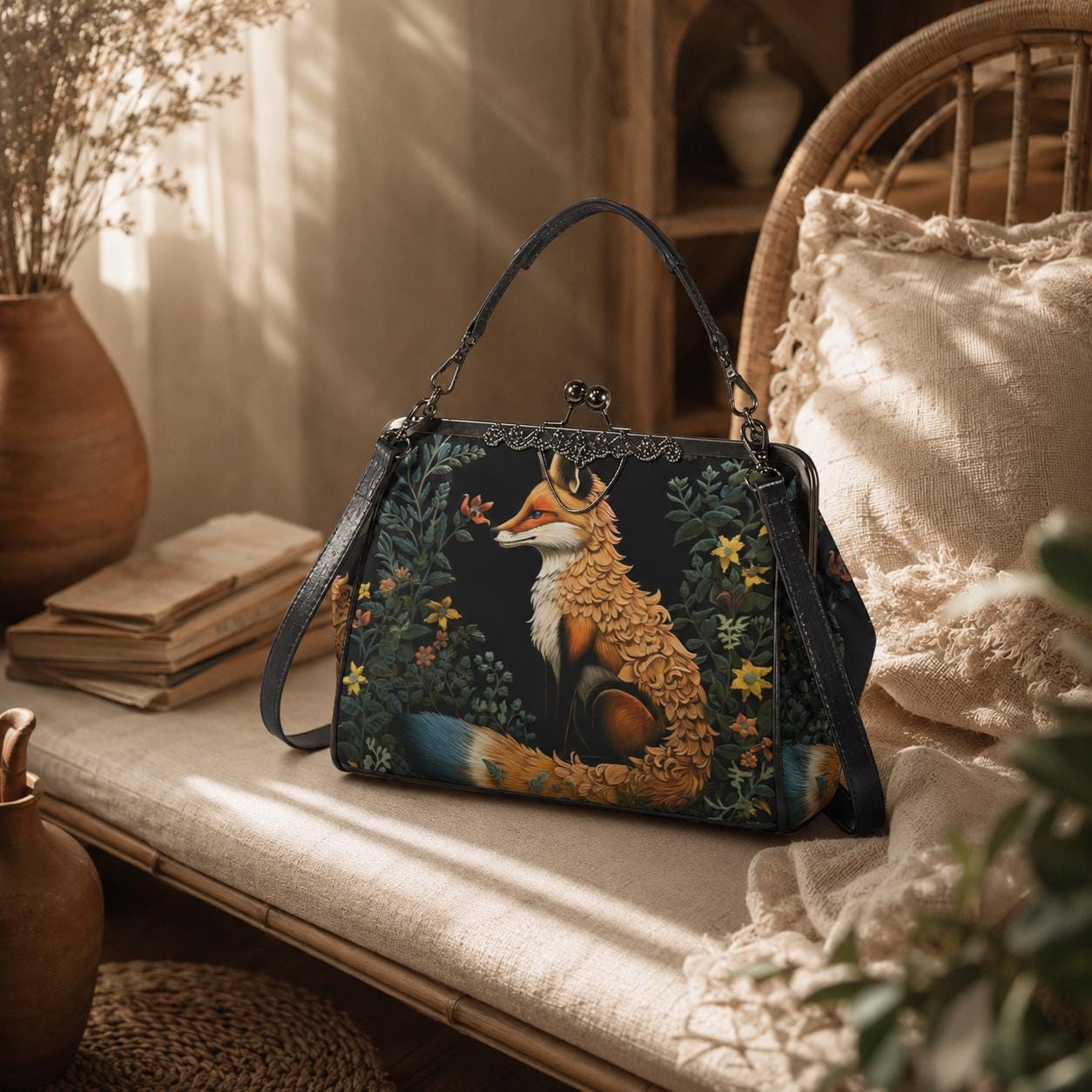 Fox Woodland Purse, Forest Animal Bag, Witchy Nature Clutch