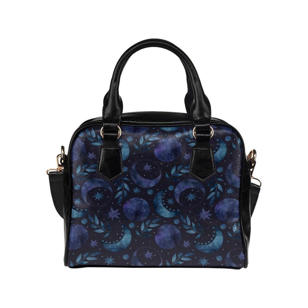Moon Phase Bowler Bag, Blue Astrology Handbag, Night Sky Shoulder Purse
