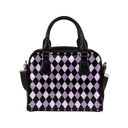 Purple Harlequin Satchel Bag, Vegan Leather Crossbody, Gothic Checkered Tote
