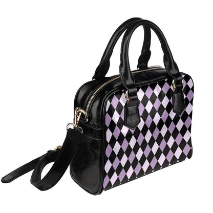 Purple Harlequin Satchel Bag, Vegan Leather Crossbody, Gothic Checkered Tote