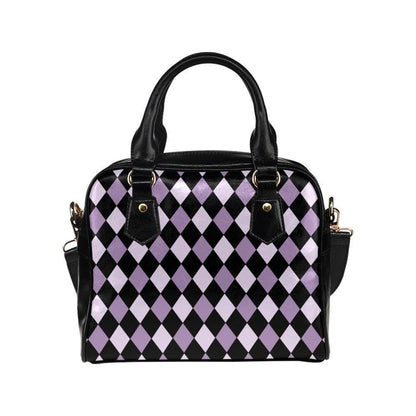 Purple Harlequin Satchel Bag, Vegan Leather Crossbody, Gothic Checkered Tote