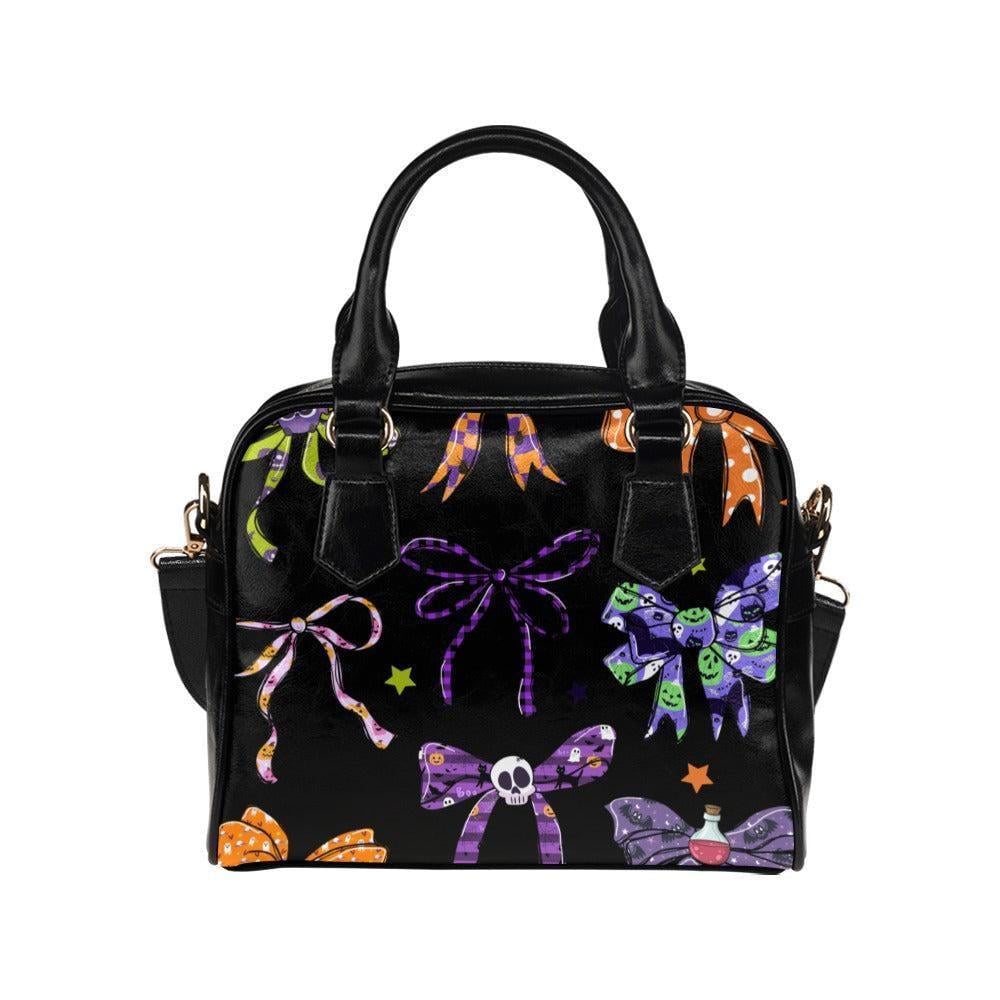 Halloween Bow Purse, Spooky Ribbon Handbag, Goth Skull Satchel, Dark Coquette Bag
