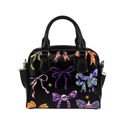 Halloween Bow Purse, Spooky Ribbon Handbag, Goth Skull Satchel, Dark Coquette Bag