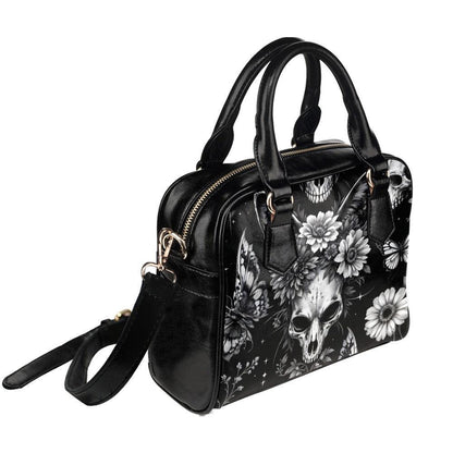 Goth Skull Bowler Bag, Black Floral Butterfly Handbag, Dark Academia Purse