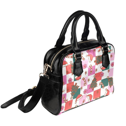 Pink Christmas Purse, Retro Holiday Handbag, Candy Cane Checkerboard Satchel