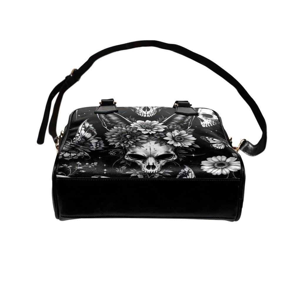 Goth Skull Bowler Bag, Black Floral Butterfly Handbag, Dark Academia Purse