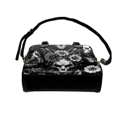 Goth Skull Bowler Bag, Black Floral Butterfly Handbag, Dark Academia Purse