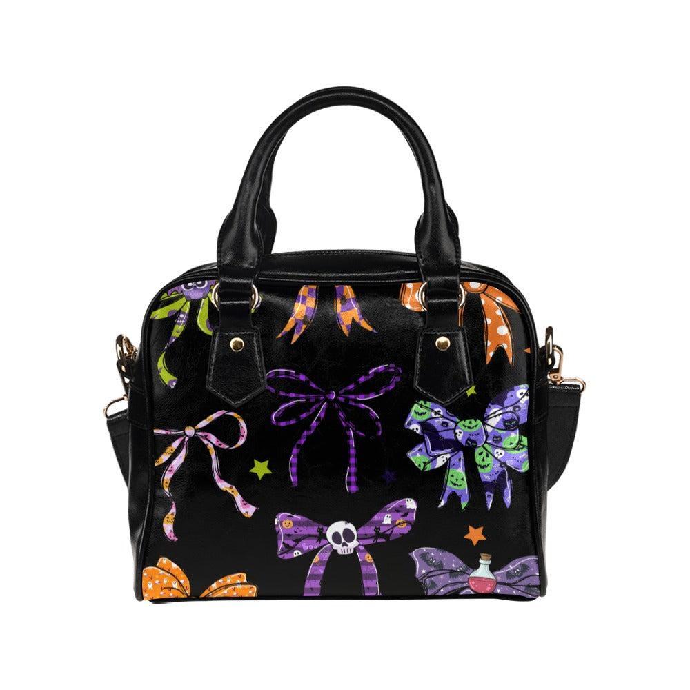 Halloween Bow Purse, Spooky Ribbon Handbag, Goth Skull Satchel, Dark Coquette Bag