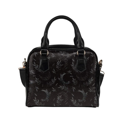 Black Celestial Moon Botanical Satchel, Vegan Leather Handbag, Dark Floral Statement Bag