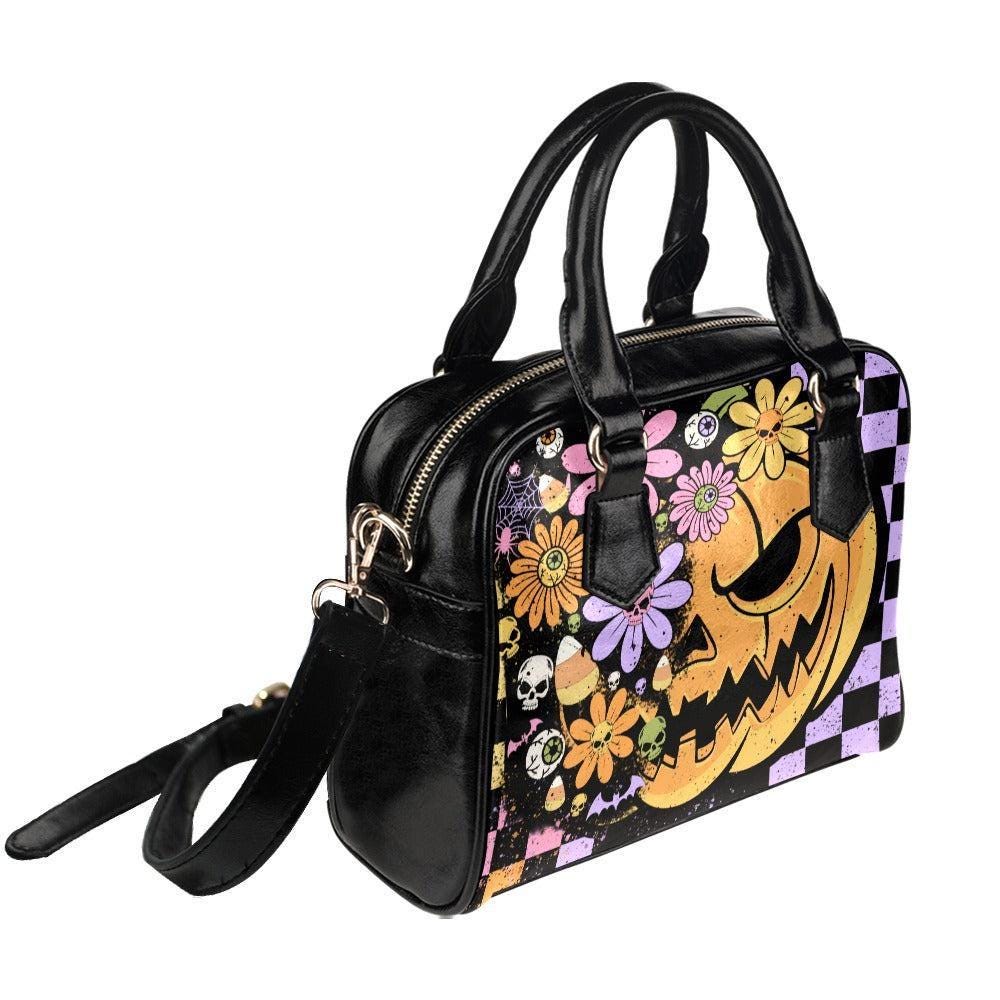 Pastel Floral Skull Pumpkin Purse, Spooky Halloween Crossbody Handbag