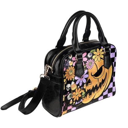 Pastel Floral Skull Pumpkin Purse, Spooky Halloween Crossbody Handbag