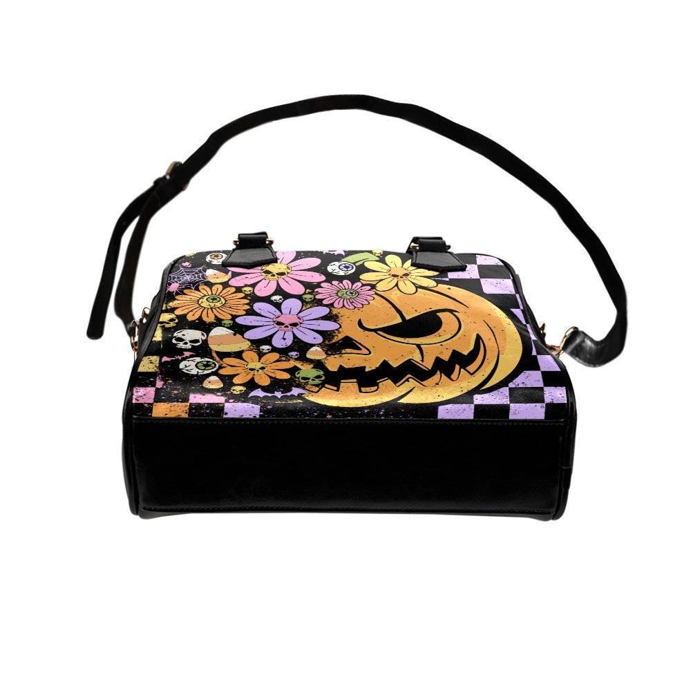 Pastel Floral Skull Pumpkin Purse, Spooky Halloween Crossbody Handbag