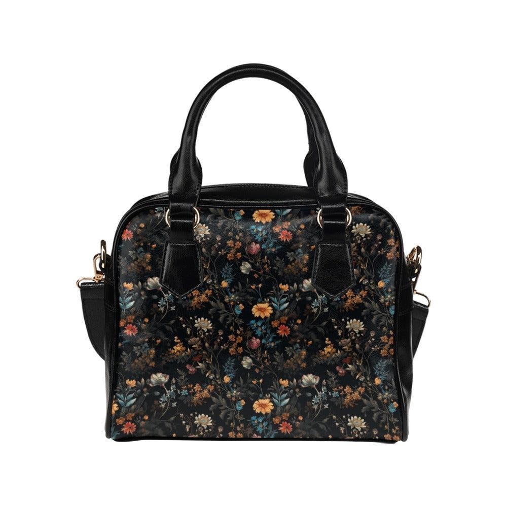 Dark Floral Satchel, Witchy Botanical Handbag, Cottagecore Purse