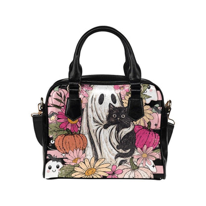 Cute Ghost Handbag, Black Cat Satchel Purse, Floral Halloween Bag, Pumpkin Crossbody