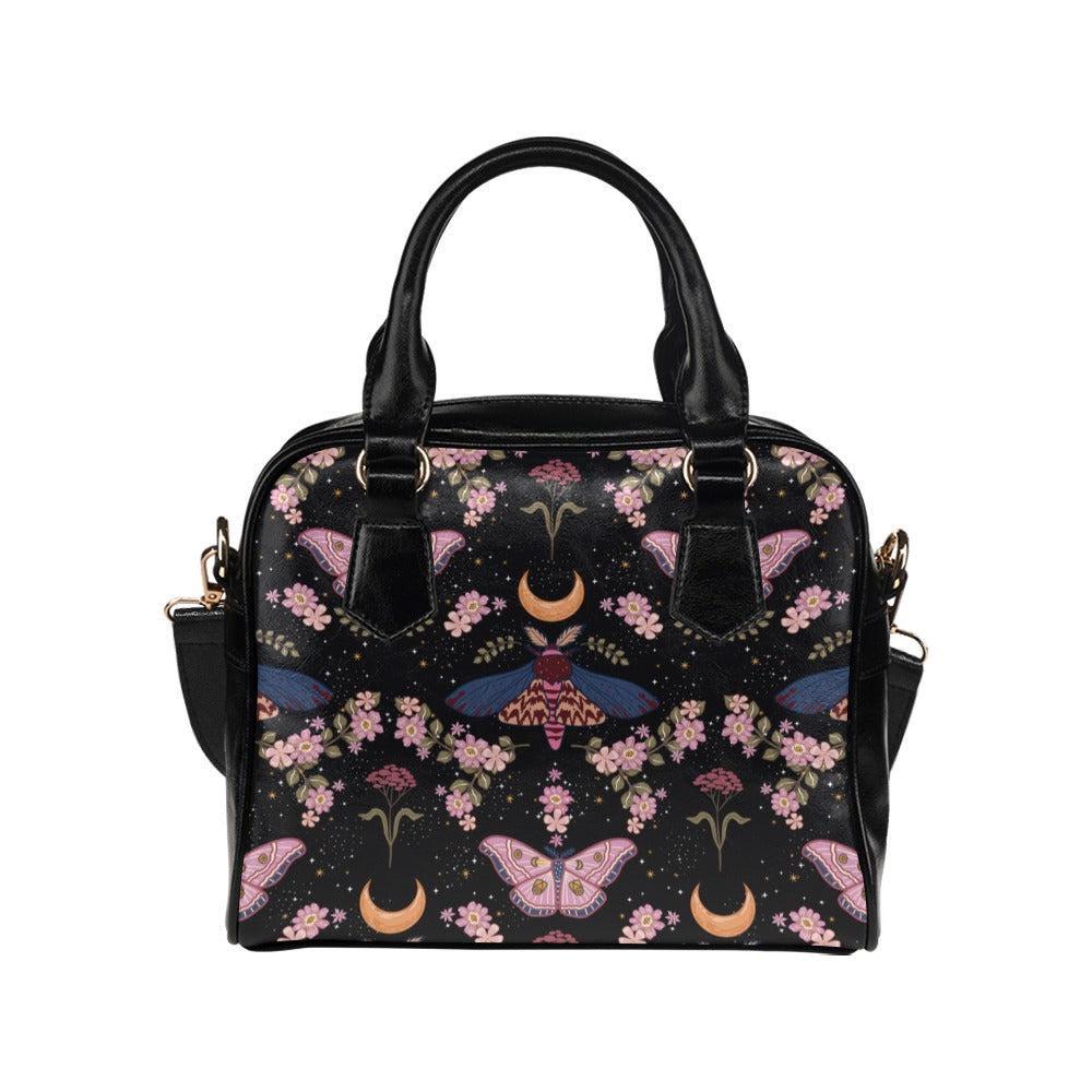 Celestial Moth Purse, Moon Phase Satchel Bag, Witchy Floral Handbag