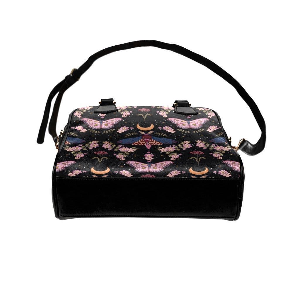 Celestial Moth Purse, Moon Phase Satchel Bag, Witchy Floral Handbag