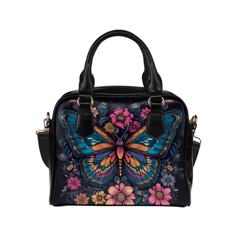 Butterfly Handbag, Colorful Floral Purse, Art Nouveau Statement Satchel