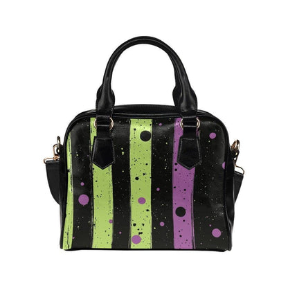 Halloween Stripe Purse, Gothic Top Handle Bag, Lime Purple Crossbody Handbag