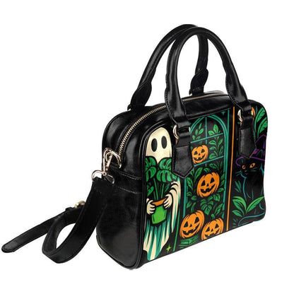 Halloween Satchel Purse, Ghost Plant Bag, Pumpkin Cat Witch Handbag