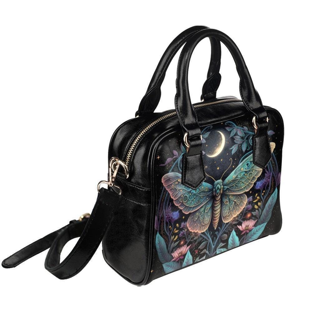Celestial moth moon handbag, witchy astrology crossbody bag, mystical travel tote, enchanted everyday purse